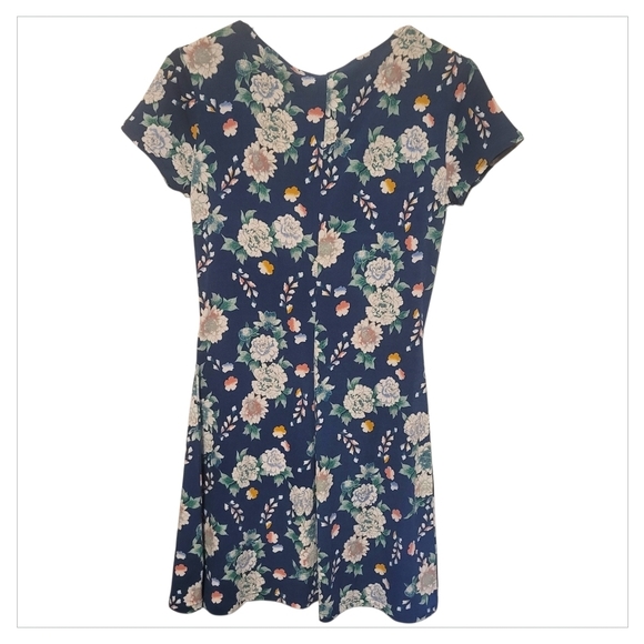 Aeropostale Navy Floral Faux Wrap Dress Small | V Neck Summer Fit & Flare - Picture 3 of 7